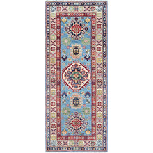 Load image into Gallery viewer, 2&#39;8&quot;x6&#39;6&quot; Ruddy Blue, Kazak with Tribal Design, Soft and Shiny Wool, Vegetable Dyes, Hand Knotted, Denser Weave, Runner, Oriental Rug Sh440 FWR2640