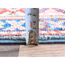 Load image into Gallery viewer, 2&#39;8&quot;x6&#39;6&quot; Ruddy Blue, Kazak with Tribal Design, Soft and Shiny Wool, Vegetable Dyes, Hand Knotted, Denser Weave, Runner, Oriental Rug Sh440 FWR2640