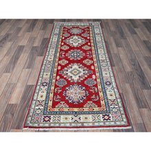 Load image into Gallery viewer, 2&#39;7&quot;x6&#39;7&quot; Berry Red, Kazak With Geometric Medallions Design, Soft And Shiny Wool, Hand Knotted, Vegetable Dyes, Denser Weave, Runner, Oriental Rug FWR2646