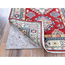 Load image into Gallery viewer, 2&#39;7&quot;x6&#39;7&quot; Berry Red, Kazak With Geometric Medallions Design, Soft And Shiny Wool, Hand Knotted, Vegetable Dyes, Denser Weave, Runner, Oriental Rug FWR2646