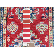 Load image into Gallery viewer, 2&#39;7&quot;x6&#39;7&quot; Berry Red, Kazak With Geometric Medallions Design, Soft And Shiny Wool, Hand Knotted, Vegetable Dyes, Denser Weave, Runner, Oriental Rug FWR2646