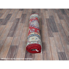 Load image into Gallery viewer, 2&#39;7&quot;x6&#39;7&quot; Berry Red, Kazak With Geometric Medallions Design, Soft And Shiny Wool, Hand Knotted, Vegetable Dyes, Denser Weave, Runner, Oriental Rug FWR2646