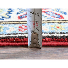 Load image into Gallery viewer, 2&#39;7&quot;x6&#39;7&quot; Berry Red, Kazak With Geometric Medallions Design, Soft And Shiny Wool, Hand Knotted, Vegetable Dyes, Denser Weave, Runner, Oriental Rug FWR2646