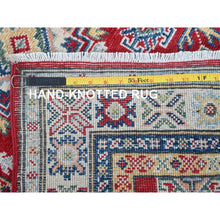 Load image into Gallery viewer, 2&#39;7&quot;x6&#39;7&quot; Berry Red, Kazak With Geometric Medallions Design, Soft And Shiny Wool, Hand Knotted, Vegetable Dyes, Denser Weave, Runner, Oriental Rug FWR2646