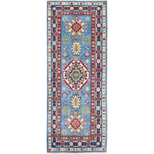 Load image into Gallery viewer, 2&#39;7&quot;x6&#39;7&quot; Carolina Blue, Kazak with Tribal Medallion Design, Soft and Shiny Wool, Hand Knotted, Vegetable Dyes, Denser Weave, Runner, Oriental Rug Sh442 FWR2652