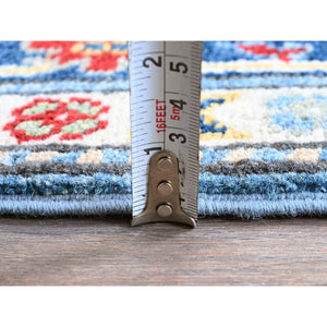 2'7"x6'7" Carolina Blue, Kazak with Tribal Medallion Design, Soft and Shiny Wool, Hand Knotted, Vegetable Dyes, Denser Weave, Runner, Oriental Rug Sh442 FWR2652