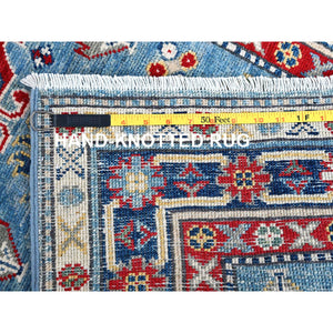 2'7"x6'7" Carolina Blue, Kazak with Tribal Medallion Design, Soft and Shiny Wool, Hand Knotted, Vegetable Dyes, Denser Weave, Runner, Oriental Rug Sh442 FWR2652