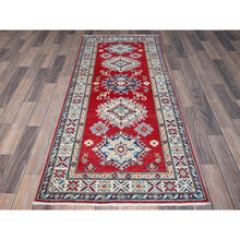 Load image into Gallery viewer, 2&#39;7&quot;x6&#39;5&quot; Scarlet Red, Kazak With Geometric Medallions Design, Soft And Shiny Wool, Hand Knotted, Vegetable Dyes, Denser Weave, Runner, Oriental Rug FWR2658