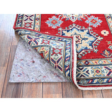 Load image into Gallery viewer, 2&#39;7&quot;x6&#39;5&quot; Scarlet Red, Kazak With Geometric Medallions Design, Soft And Shiny Wool, Hand Knotted, Vegetable Dyes, Denser Weave, Runner, Oriental Rug FWR2658