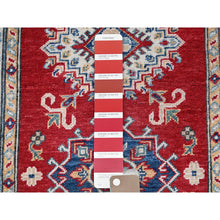 Load image into Gallery viewer, 2&#39;7&quot;x6&#39;5&quot; Scarlet Red, Kazak With Geometric Medallions Design, Soft And Shiny Wool, Hand Knotted, Vegetable Dyes, Denser Weave, Runner, Oriental Rug FWR2658