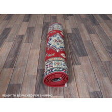 Load image into Gallery viewer, 2&#39;7&quot;x6&#39;5&quot; Scarlet Red, Kazak With Geometric Medallions Design, Soft And Shiny Wool, Hand Knotted, Vegetable Dyes, Denser Weave, Runner, Oriental Rug FWR2658