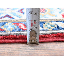 Load image into Gallery viewer, 2&#39;7&quot;x6&#39;5&quot; Scarlet Red, Kazak With Geometric Medallions Design, Soft And Shiny Wool, Hand Knotted, Vegetable Dyes, Denser Weave, Runner, Oriental Rug FWR2658