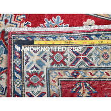 Load image into Gallery viewer, 2&#39;7&quot;x6&#39;5&quot; Scarlet Red, Kazak With Geometric Medallions Design, Soft And Shiny Wool, Hand Knotted, Vegetable Dyes, Denser Weave, Runner, Oriental Rug FWR2658