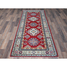 Load image into Gallery viewer, 2&#39;8&quot;x6&#39;4&quot; Berry Red, Kazak With Geometric Medallions Design, Hand Knotted, Soft And Velvety Wool, Vegetable Dyes, Denser Weave, Runner, Oriental Rug FWR2664