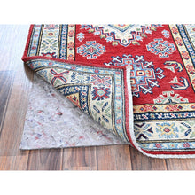 Load image into Gallery viewer, 2&#39;8&quot;x6&#39;4&quot; Berry Red, Kazak With Geometric Medallions Design, Hand Knotted, Soft And Velvety Wool, Vegetable Dyes, Denser Weave, Runner, Oriental Rug FWR2664