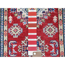 Load image into Gallery viewer, 2&#39;8&quot;x6&#39;4&quot; Berry Red, Kazak With Geometric Medallions Design, Hand Knotted, Soft And Velvety Wool, Vegetable Dyes, Denser Weave, Runner, Oriental Rug FWR2664