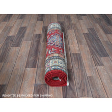 Load image into Gallery viewer, 2&#39;8&quot;x6&#39;4&quot; Berry Red, Kazak With Geometric Medallions Design, Hand Knotted, Soft And Velvety Wool, Vegetable Dyes, Denser Weave, Runner, Oriental Rug FWR2664