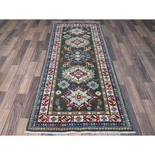 Load image into Gallery viewer, 2&#39;8&quot;x6&#39;5&quot; Seaweed Green, Kazak With Geometric Medallions Design, Soft And Vibrant Wool, Hand Knotted, Vegetable Dyes, Denser Weave, Runner, Oriental Rug FWR2670