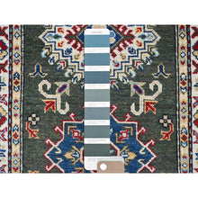 Load image into Gallery viewer, 2&#39;8&quot;x6&#39;5&quot; Seaweed Green, Kazak With Geometric Medallions Design, Soft And Vibrant Wool, Hand Knotted, Vegetable Dyes, Denser Weave, Runner, Oriental Rug FWR2670