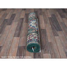 Load image into Gallery viewer, 2&#39;8&quot;x6&#39;5&quot; Seaweed Green, Kazak With Geometric Medallions Design, Soft And Vibrant Wool, Hand Knotted, Vegetable Dyes, Denser Weave, Runner, Oriental Rug FWR2670