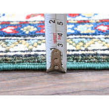 Load image into Gallery viewer, 2&#39;8&quot;x6&#39;5&quot; Seaweed Green, Kazak With Geometric Medallions Design, Soft And Vibrant Wool, Hand Knotted, Vegetable Dyes, Denser Weave, Runner, Oriental Rug FWR2670