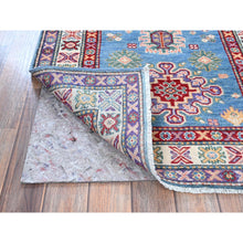 Load image into Gallery viewer, 2&#39;8&quot;x6&#39;4&quot; Maya Blue, Kazak with Tribal Medallion Design, Soft and Shiny Wool, Hand Knotted, Vegetable Dyes, Denser Weave, Runner, Oriental Rug Sh446 FWR2676