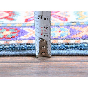 2'8"x6'4" Maya Blue, Kazak with Tribal Medallion Design, Soft and Shiny Wool, Hand Knotted, Vegetable Dyes, Denser Weave, Runner, Oriental Rug Sh446 FWR2676