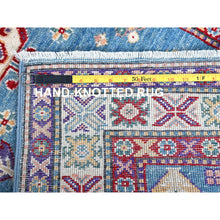 Load image into Gallery viewer, 2&#39;8&quot;x6&#39;4&quot; Maya Blue, Kazak with Tribal Medallion Design, Soft and Shiny Wool, Hand Knotted, Vegetable Dyes, Denser Weave, Runner, Oriental Rug Sh446 FWR2676