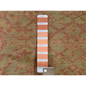 10'10"x15'3" Cinnamon and Green Oversized Antique Turkish Oushak Exc Condition Pure Wool Hand-Knotted Oriental Rug FWR268428