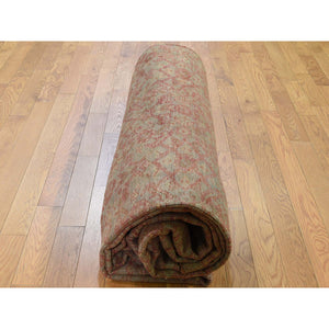 10'10"x15'3" Cinnamon and Green Oversized Antique Turkish Oushak Exc Condition Pure Wool Hand-Knotted Oriental Rug FWR268428