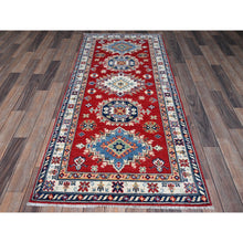 Load image into Gallery viewer, 2&#39;9&quot;x6&#39;7&quot; Crimson Red, Kazak With Geometric Medallions Design, Denser Weave, Soft And Velvety Wool, Hand Knotted, Vegetable Dyes, Runner, Oriental Rug FWR2682