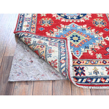 Load image into Gallery viewer, 2&#39;9&quot;x6&#39;7&quot; Crimson Red, Kazak With Geometric Medallions Design, Denser Weave, Soft And Velvety Wool, Hand Knotted, Vegetable Dyes, Runner, Oriental Rug FWR2682