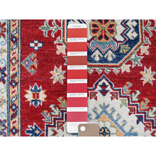 Load image into Gallery viewer, 2&#39;9&quot;x6&#39;7&quot; Crimson Red, Kazak With Geometric Medallions Design, Denser Weave, Soft And Velvety Wool, Hand Knotted, Vegetable Dyes, Runner, Oriental Rug FWR2682
