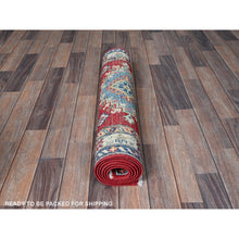 Load image into Gallery viewer, 2&#39;9&quot;x6&#39;7&quot; Crimson Red, Kazak With Geometric Medallions Design, Denser Weave, Soft And Velvety Wool, Hand Knotted, Vegetable Dyes, Runner, Oriental Rug FWR2682