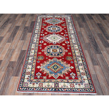 Load image into Gallery viewer, 2&#39;9&quot;x6&#39;6&quot; Arsenal Red, Kazak With Geometric Medallions Design, Soft And Shiny Wool, Hand Knotted, Vegetable Dyes, Denser Weave, Runner, Oriental Rug FWR2688