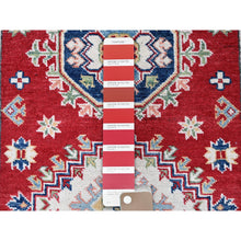 Load image into Gallery viewer, 2&#39;9&quot;x6&#39;6&quot; Arsenal Red, Kazak With Geometric Medallions Design, Soft And Shiny Wool, Hand Knotted, Vegetable Dyes, Denser Weave, Runner, Oriental Rug FWR2688