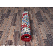 Load image into Gallery viewer, 2&#39;9&quot;x6&#39;6&quot; Arsenal Red, Kazak With Geometric Medallions Design, Soft And Shiny Wool, Hand Knotted, Vegetable Dyes, Denser Weave, Runner, Oriental Rug FWR2688