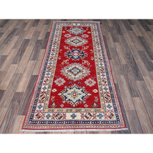 Load image into Gallery viewer, 2&#39;8&quot;x6&#39;5&quot; Berry Red, Kazak With Geometric Medallions Design, Hand Knotted, Soft And Velvety Wool, Vegetable Dyes, Denser Weave, Runner, Oriental Rug FWR2700