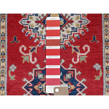 Load image into Gallery viewer, 2&#39;8&quot;x6&#39;5&quot; Berry Red, Kazak With Geometric Medallions Design, Hand Knotted, Soft And Velvety Wool, Vegetable Dyes, Denser Weave, Runner, Oriental Rug FWR2700