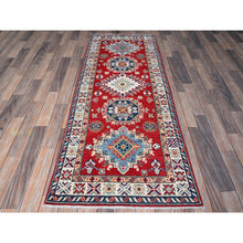 Load image into Gallery viewer, 2&#39;7&quot;x6&#39;9&quot; Ajax Red, Kazak With Geometric Medallions Design, Soft And Shiny Wool, Hand Knotted, Vegetable Dyes, Denser Weave, Runner, Oriental Rug FWR2706