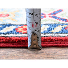 Load image into Gallery viewer, 2&#39;7&quot;x6&#39;9&quot; Ajax Red, Kazak With Geometric Medallions Design, Soft And Shiny Wool, Hand Knotted, Vegetable Dyes, Denser Weave, Runner, Oriental Rug FWR2706