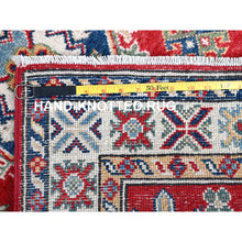 Load image into Gallery viewer, 2&#39;7&quot;x6&#39;9&quot; Ajax Red, Kazak With Geometric Medallions Design, Soft And Shiny Wool, Hand Knotted, Vegetable Dyes, Denser Weave, Runner, Oriental Rug FWR2706