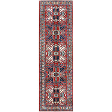 Load image into Gallery viewer, 2&#39;9&quot;x9&#39;10&quot; Crimson Red, Eagle Kazak with Tribal Medallions Design, Hand Knotted, Soft and Velvety Wool, Vegetable Dyes, Denser Weave, Runner, Oriental Rug Sh453 FWR2718