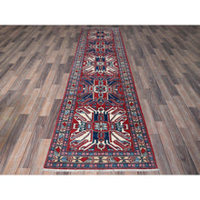 Load image into Gallery viewer, 2&#39;9&quot;x9&#39;10&quot; Crimson Red, Eagle Kazak with Tribal Medallions Design, Hand Knotted, Soft and Velvety Wool, Vegetable Dyes, Denser Weave, Runner, Oriental Rug Sh453 FWR2718
