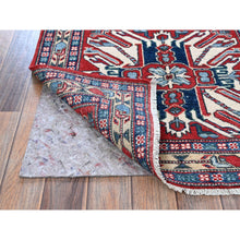 Load image into Gallery viewer, 2&#39;9&quot;x9&#39;10&quot; Crimson Red, Eagle Kazak With Tribal Medallions Design, Hand Knotted, Soft And Velvety Wool, Vegetable Dyes, Denser Weave, Runner, Oriental Rug FWR2718