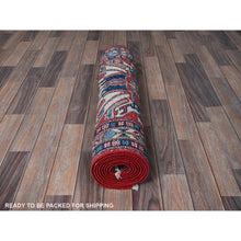 Load image into Gallery viewer, 2&#39;9&quot;x9&#39;10&quot; Crimson Red, Eagle Kazak With Tribal Medallions Design, Hand Knotted, Soft And Velvety Wool, Vegetable Dyes, Denser Weave, Runner, Oriental Rug FWR2718