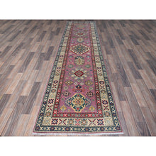 Load image into Gallery viewer, 2&#39;7&quot;x10&#39;1&quot; Neon Pink, Kazak with Tribal Medallions Design, Hand Knotted, Soft and Vibrant Wool, Vegetable Dyes, Denser Weave, Runner, Oriental Rug Sh455 FWR2730