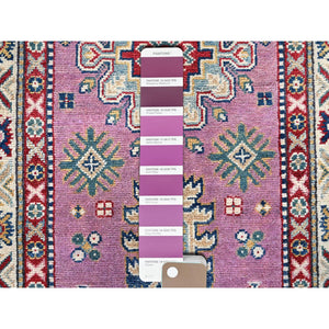 2'7"x10'1" Neon Pink, Kazak with Tribal Medallions Design, Hand Knotted, Soft and Vibrant Wool, Vegetable Dyes, Denser Weave, Runner, Oriental Rug Sh455 FWR2730