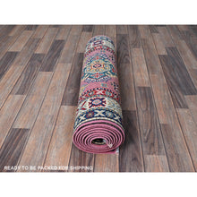 Load image into Gallery viewer, 2&#39;7&quot;x10&#39;1&quot; Neon Pink, Kazak with Tribal Medallions Design, Hand Knotted, Soft and Vibrant Wool, Vegetable Dyes, Denser Weave, Runner, Oriental Rug Sh455 FWR2730