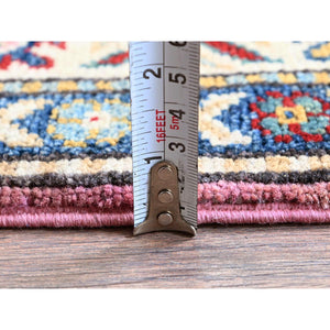 2'7"x10'1" Neon Pink, Kazak with Tribal Medallions Design, Hand Knotted, Soft and Vibrant Wool, Vegetable Dyes, Denser Weave, Runner, Oriental Rug Sh455 FWR2730